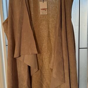 Tan Sleeveless Drape Cardigan